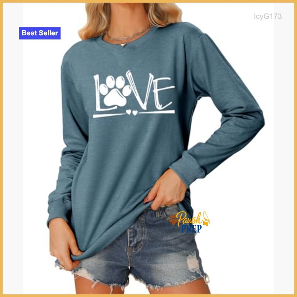 Dog Mom Crewneck Sweatshirt Paw Print Graphic Casual Pullover Long Sleeve - Picture 2 of 7